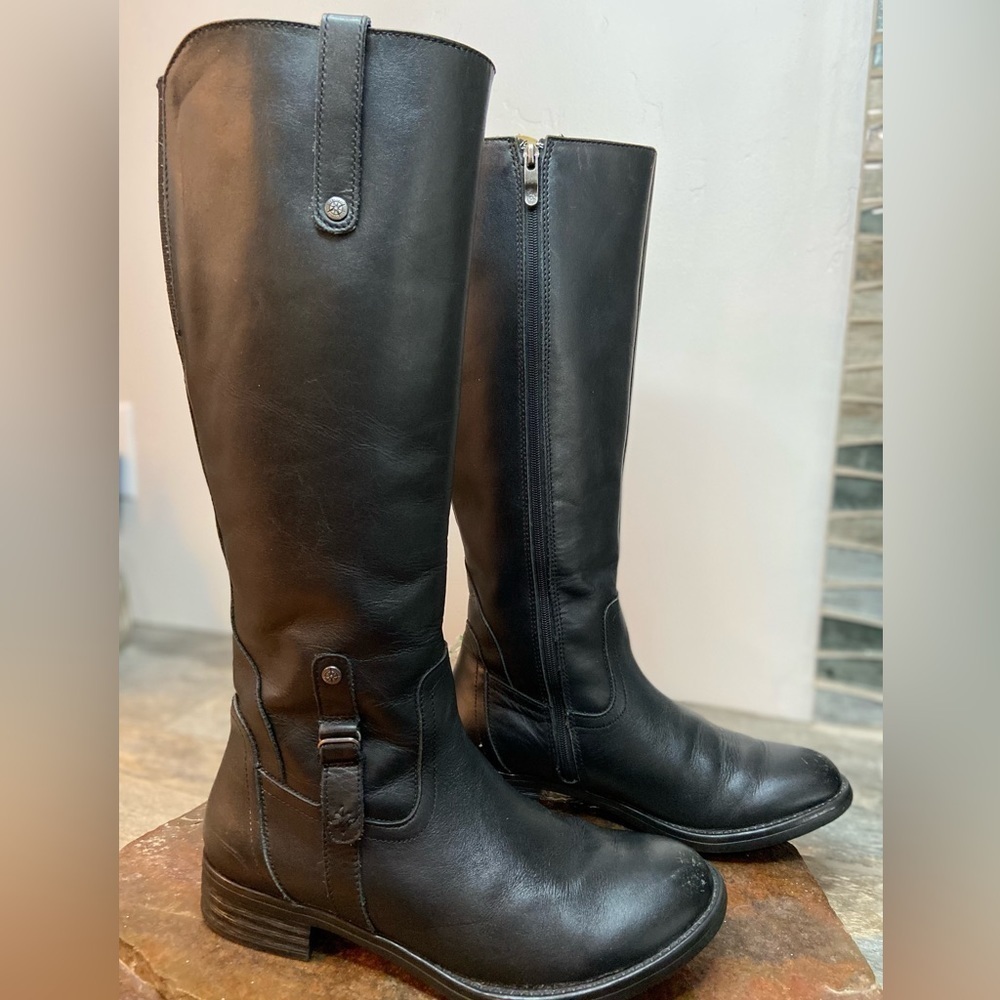 Bussola~Black Leather Riding Boots~Expandable Elastic @ Calf~Size 38-EUR/7.5-US - Picture 3 of 11